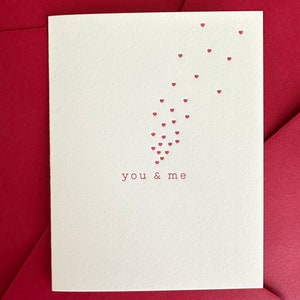 You And Me Hearts Card, Valentine Card, Letterpress, Love Card, Card for Her, Anniversary Card, Wedding Card