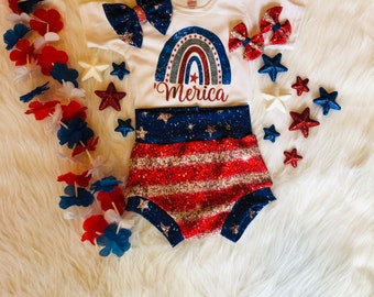 bummies red white and blue stars bloomer shorts toddler girl clothes bubble shorts USA shirt 4th of July outfit patriotic baby clothing