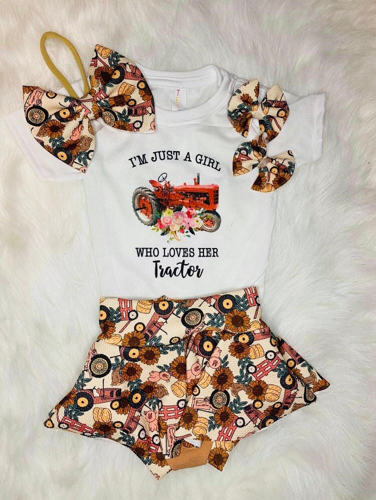 Tractor Baby Outfit/tractor Bummie/girl Tractor Outfit/farm Etsy