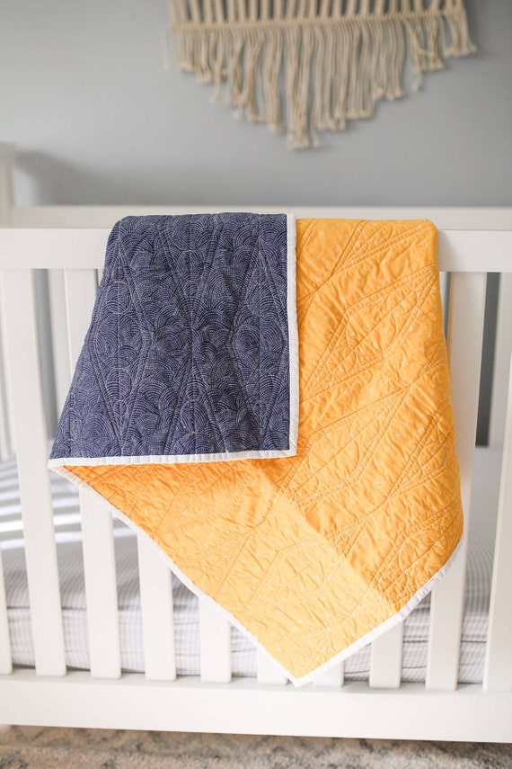 Navy and Mustard Baby Quilt Neutral Quilt Modern Baby Blanket Nursery Bedding Quilt Etsy