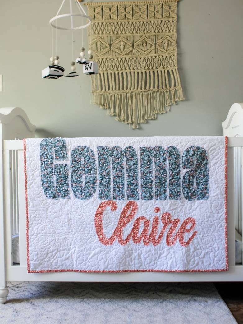 Personalized Double Name Quilt Name Quilt, Modern Baby Blanket, Nursery