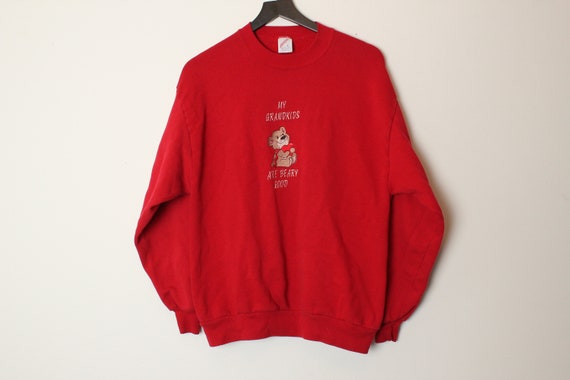 Vintage 90's USA Made Jerzees Red Grandma Embroid… - image 1