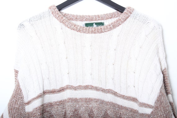 Vintage 90s USA Made Hunt Club Cable Knit Tan & B… - image 2