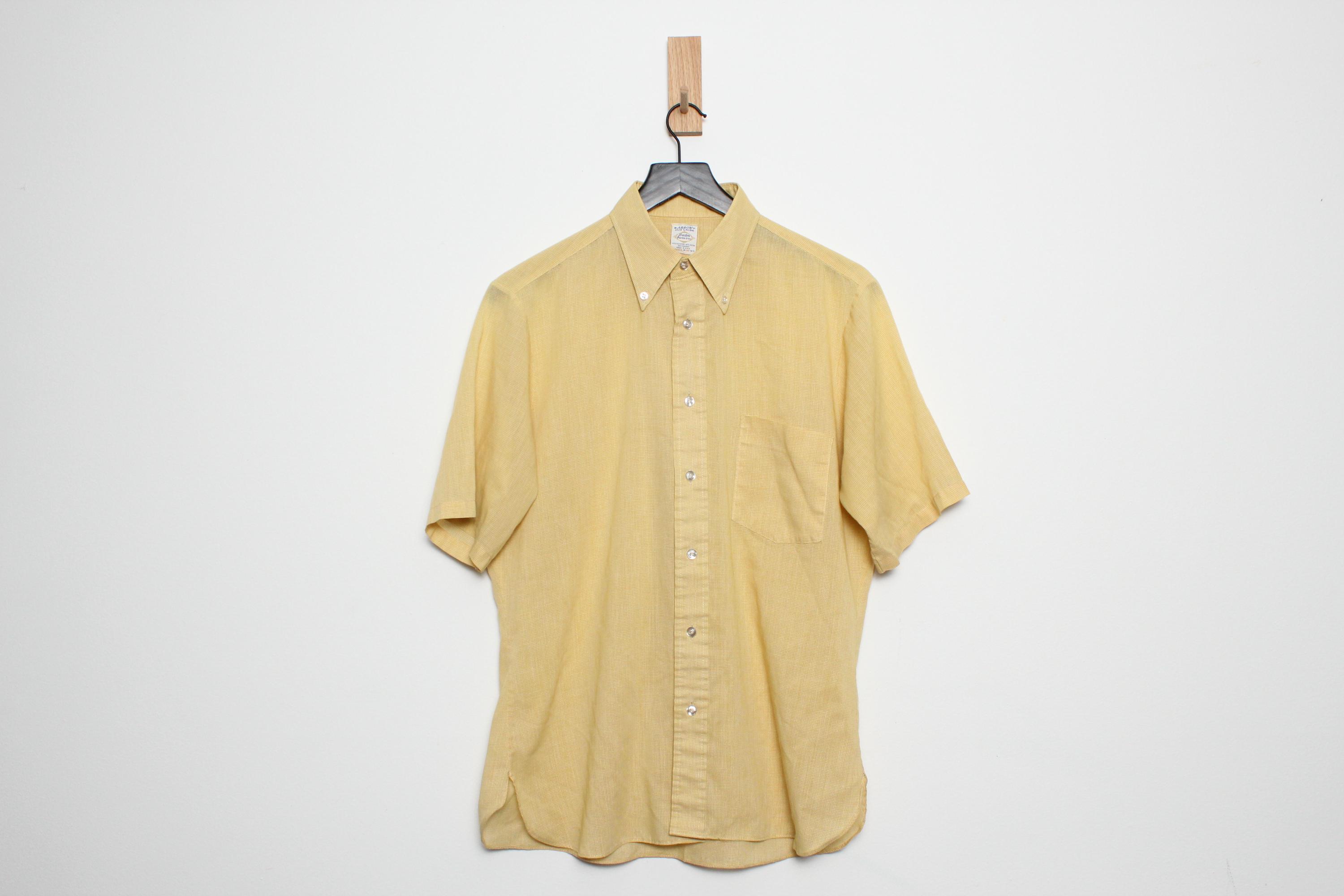 Vintage 1990's USA-Made Arrow Thin Yellow Button Down Oxford Short Sleeve Shirt - Size 15 / 15 1/2