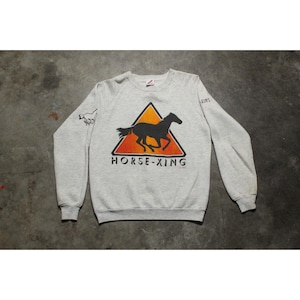 Vintage 90s 1993 USA-Made Jerzees Horse Crossing Gray Raglan Sweatshirt - Medium