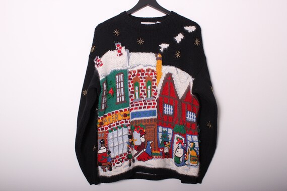 unclesamretro Vintage 1980s Hand-Knit \u0026 Beaded Christmas Sweater - Medium