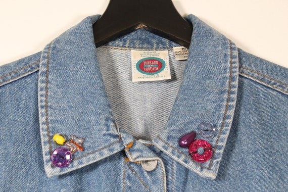 Vintage 80’s Threads on Threads Beaded Denim Vest… - image 2