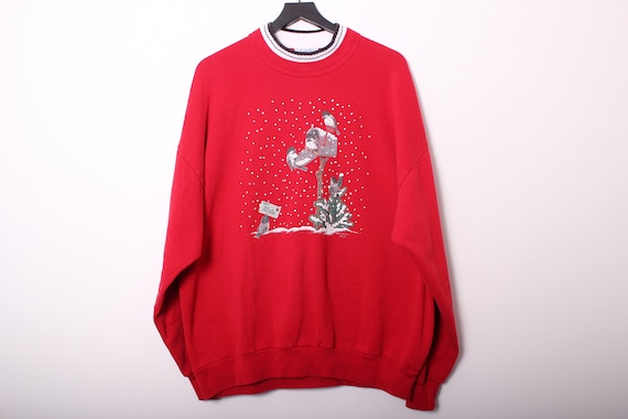 Vintage 1990s USA Made Double Layer Collar Winter Birds Sweatshirt - 2X