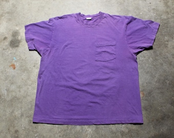 Vintage 1990's USA-Made Fruit of the Loom Single Stitch Purple Blank Pocket T-Shirt - XXL