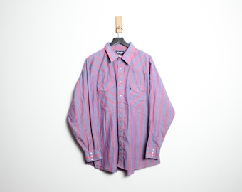 Vintage Wrangler randig cowboyskjorta med pärltryckknappar från 1990-talet - storlek 18 XXL
