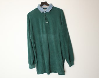 Vintage 90s Guess Jeans Faded Velour Long Sleeve Polo Shirt - XL