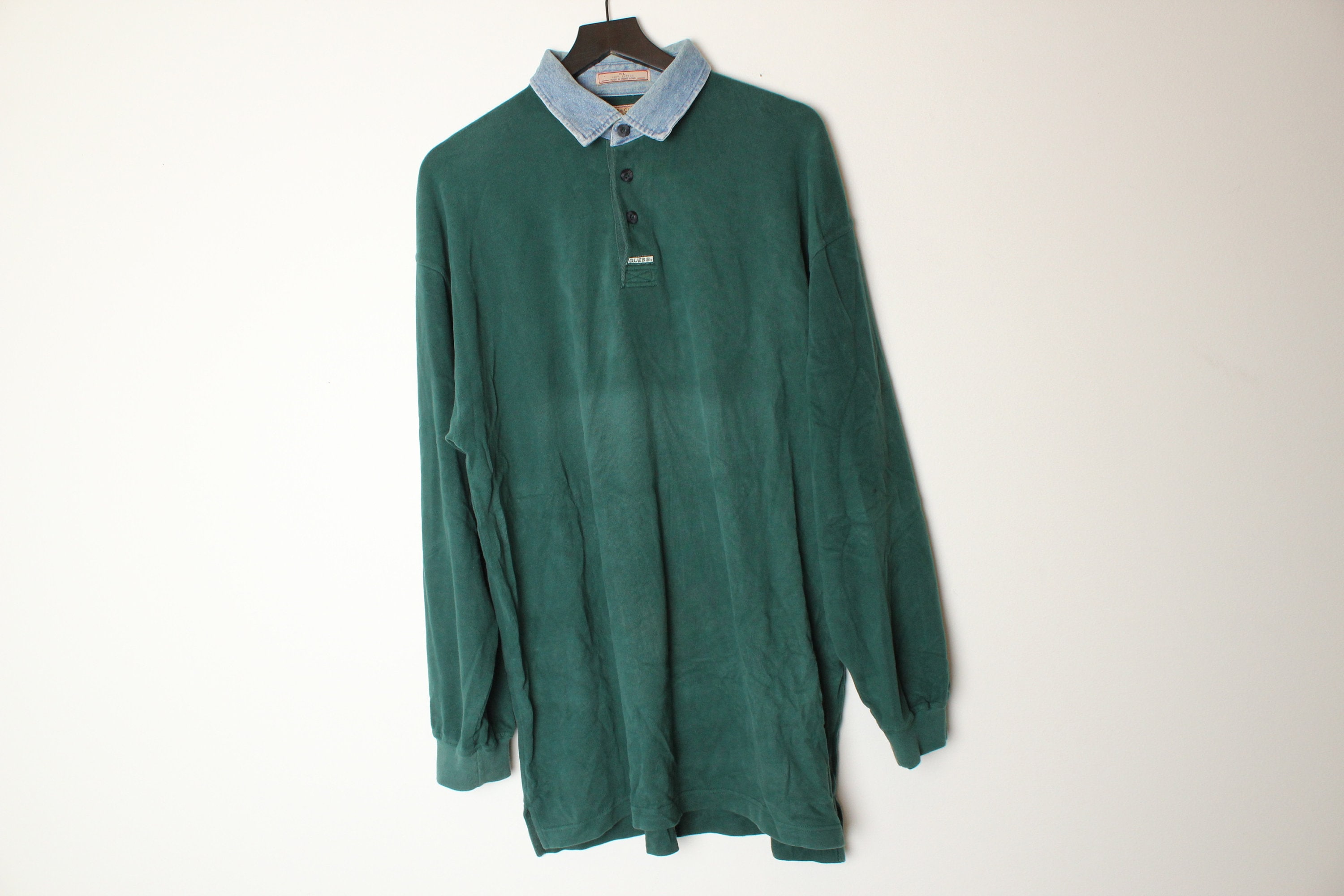 Vintage 90s Guess Jeans Faded Velour Long Sleeve Polo Shirt
