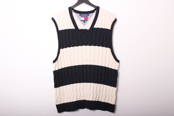 Vintage Tommy Hilfiger Striped Cable Knit Tennis … - image 1