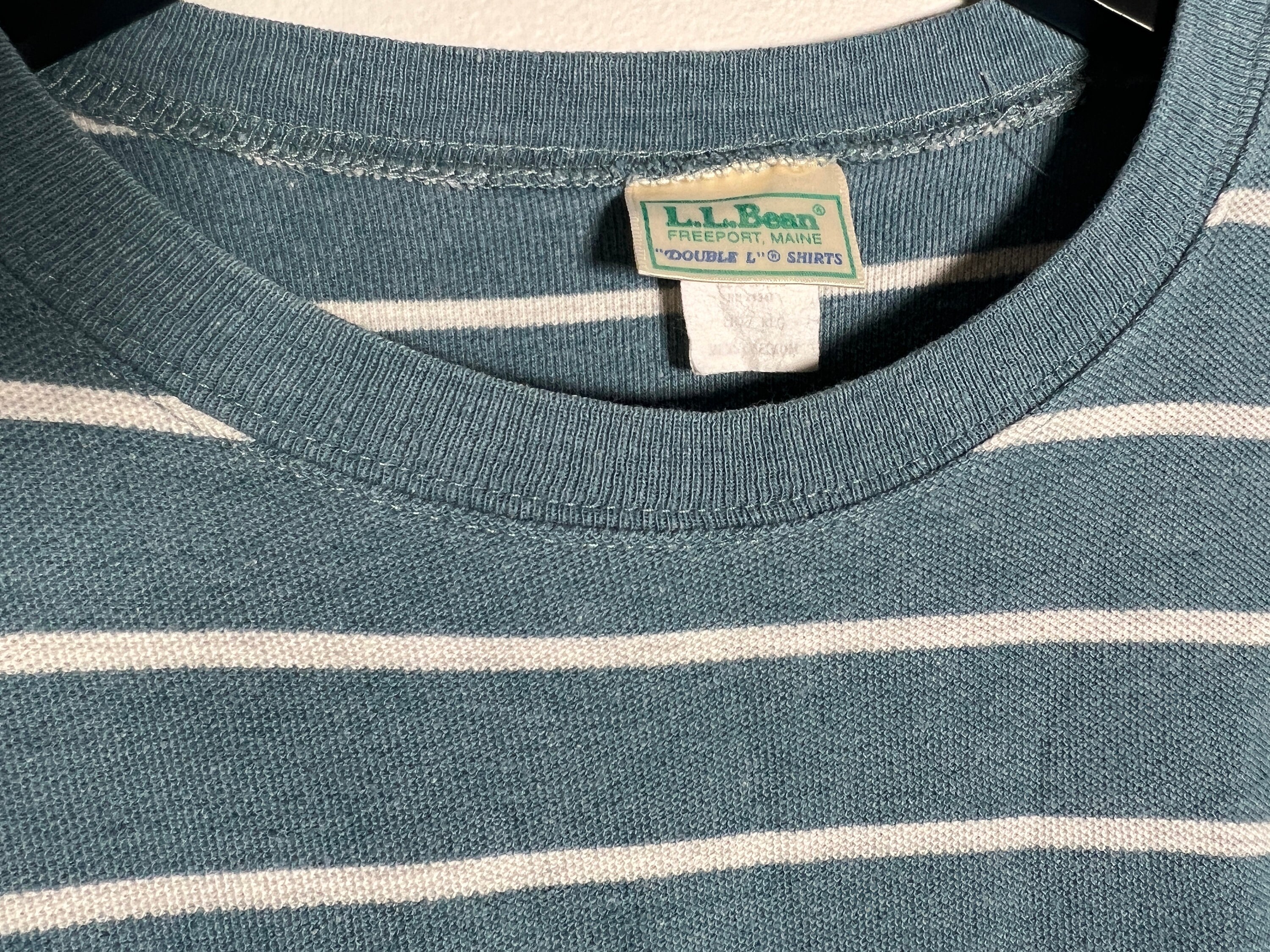 トップス 90's LLBean stripe henry neck l/s tshirt Vintage 90s Usa-made L.L. Bean Heavy Cotton Striped T-shirt