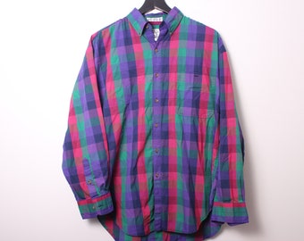 Vintage 90s World Island Plaid Button Down Shirt - Large
