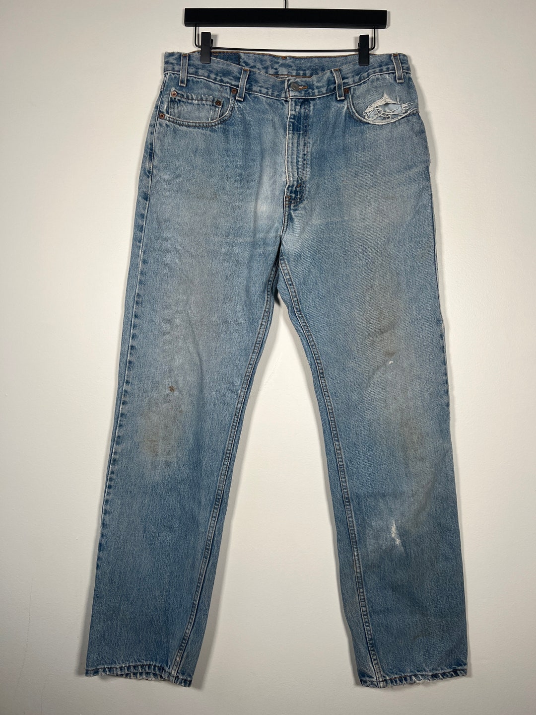 2001年2月製 Levi's 505-0219 MADE IN U.S.A. Vintage 2001 Mexico Made Levis 505 Heavily Distressed Jeans