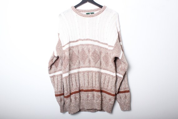 Vintage 90s USA Made Hunt Club Cable Knit Tan & B… - image 1