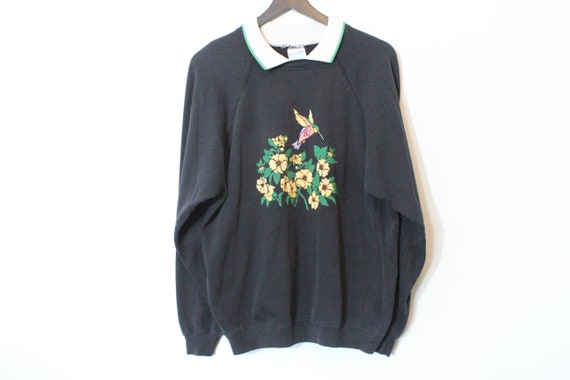 Vintage 90s USA Made Hanes Hummingbird & Flowers … - image 1