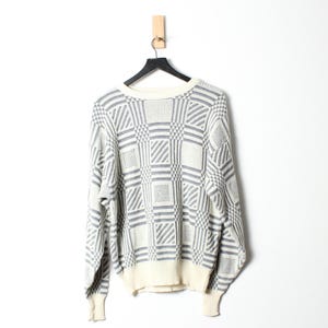 Vintage 90s London Fog Navy and Cream Geometric Sweater - Large