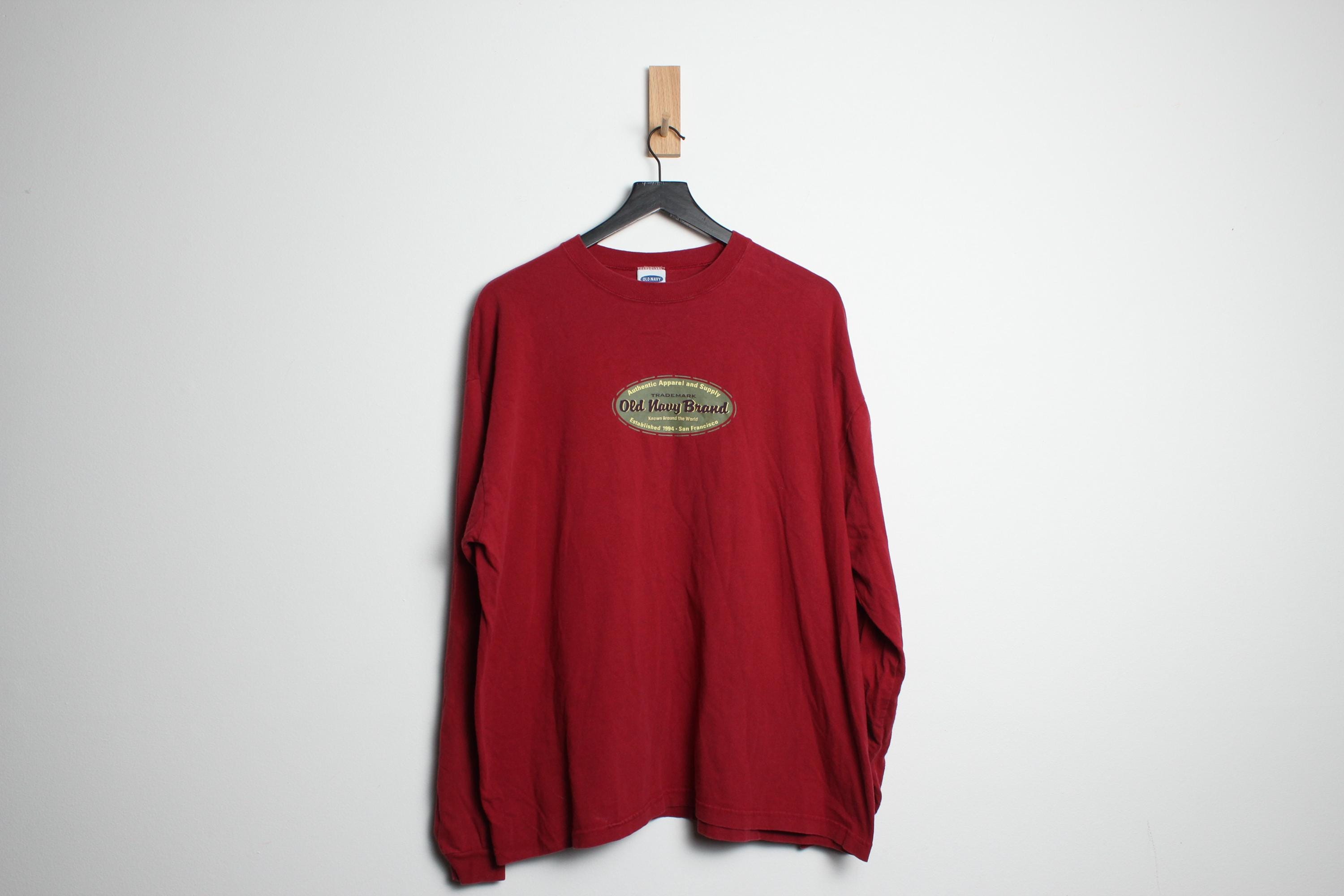 Vintage 1990's Usa-made Old Navy Long Sleeve Red T-shirt - XL - Etsy