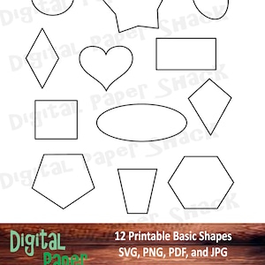 12 Printable Basic Shapes Downloadable Svg, Png, Pdf, Jpg Downloadable Shapes