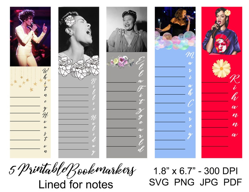 5 Printable Lined Bookmarkers Instant Download Resizable Bookmarks ...