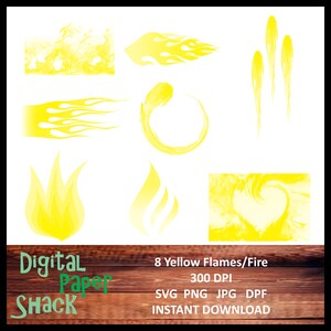 8 Printable Scalable Yellow Fire Flames Instant Download Svg Png Pdf Jpg 300 Dpi Personal and Commercial Use