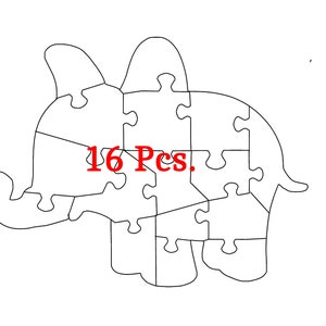 Plantilla de rompecabezas de elefante Svg, Png, Pdf, Archivos jpg, Plantillas vectoriales de rompecabezas, Patrón de rompecabezas de silueta de rompecabezas, Patrón de sierra de desplazamiento