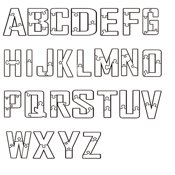 Alphabet A-Z Scalable Jigsaw Puzzle Template Svg, Png Pdf Jpg Files Puzzle Silhouette Jigsaw Pattern Scroll Saw Pattern