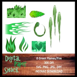 8 Printable Scalable Green Fire Flames Instant Download Svg Png Pdf Jpg 300 Dpi Personal and Commercial Use