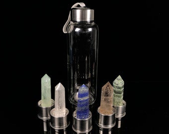 Natural quartz crystal wand bottle,Crystal Obelisk Tower Points Elixir Water Bottle Rock Healing, crystal healing bottle