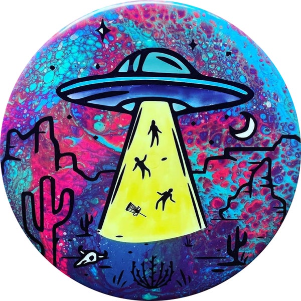 Alien Abduction Disc Golf Disc, Custom Gift, UFO Space Art, Print of Original Dye