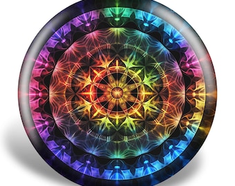 Neon Kaleidoscope Disc Golf Disc, Bright Star Mandala Art