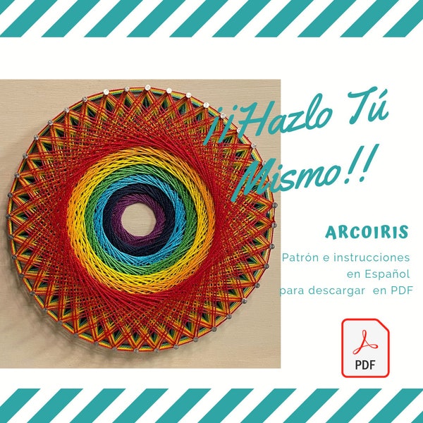 Patrón instrucciones DIY Arcoiris Hilorama Stringart