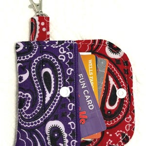 Quilted Bandana Credit Card Case with Keyring,  (16 Colors)