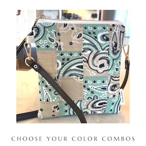 Handmade Quilted Patchwork Crossbody Bag, Custom Colors, Everyday Purse
