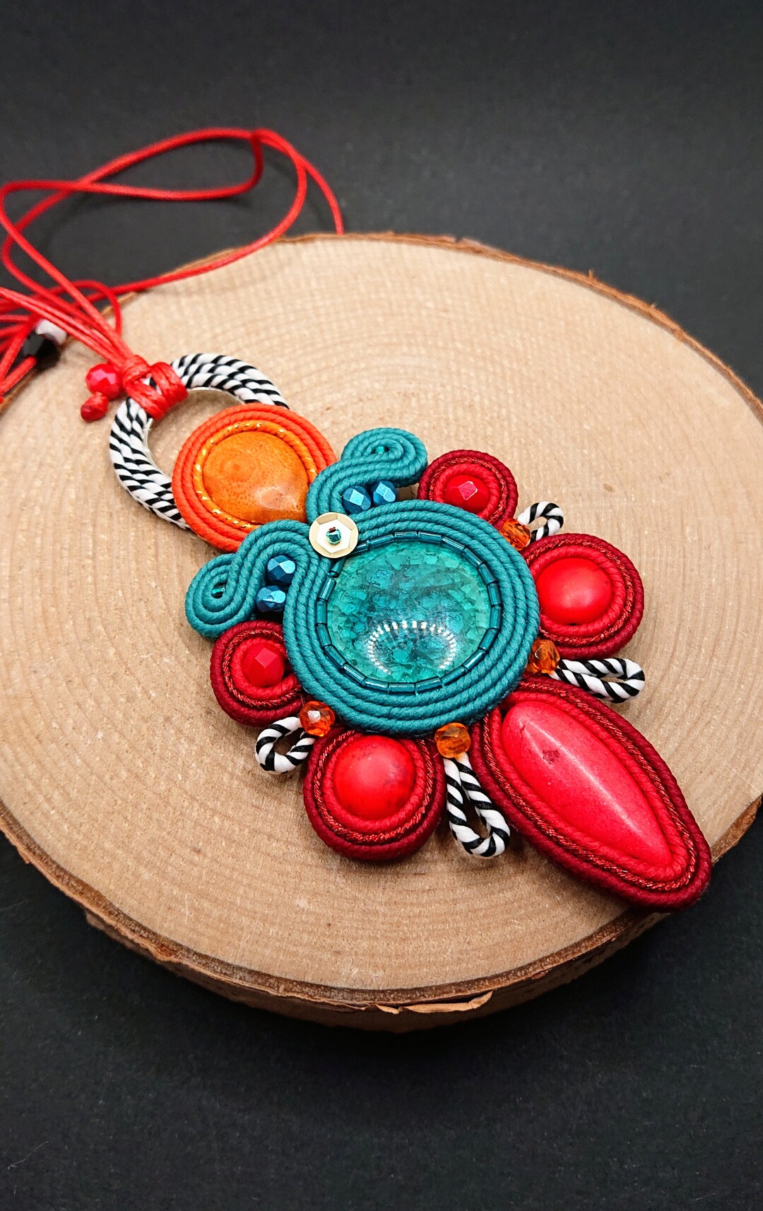 Colorful Pendant in Boho Style, Funky Summer Jewelry With Ceramics and ...