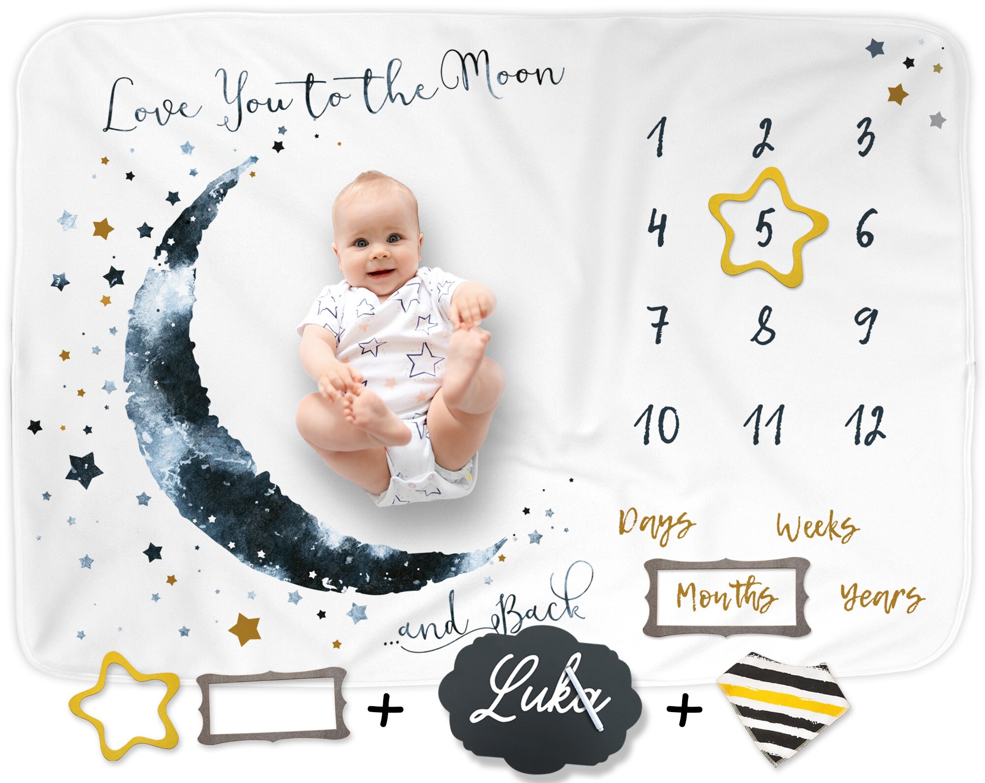 Baby Boy Monthly Milestone Blanket Moon And Stars Milestone Etsy
