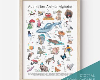 Póster del alfabeto de animales australianos (DESCARGA DIGITAL)