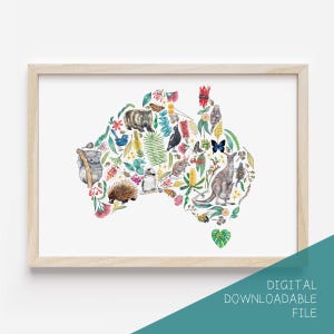 Poster della mappa della fauna selvatica e della natura australiana DOWNLOAD DIGITALE
