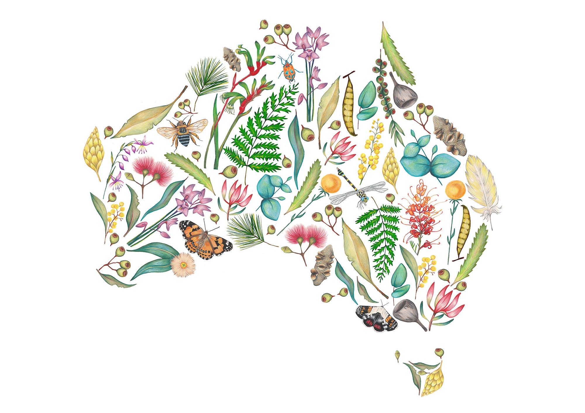 Australian Map in Flora Design OR Flora pattern Print | Etsy
