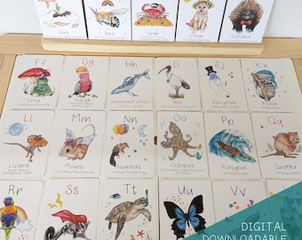 Tarjetas didácticas con el alfabeto de animales australianos DESCARGA DIGITAL