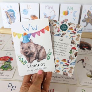 Australian Animal Alphabet Flash cards - Fun Facts about each Animal - Hand drawn - Native Aussie Animals with a Magic Twists!