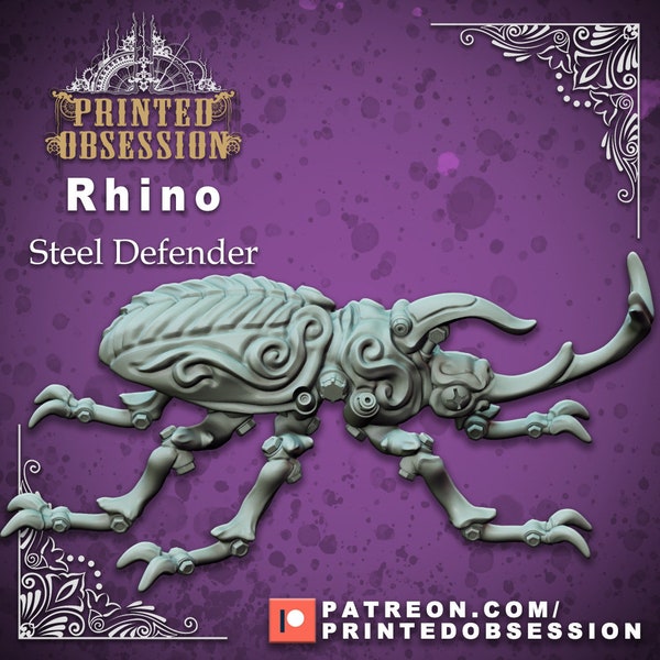 Rhino Beetle Artificer Construct Perfect For DnD | Pathfinder | Steampunk RPG | Skies of Sordane | Tabletop 28mm and 32mm Fantasy Mini RPG