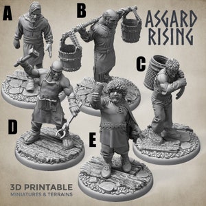 Asgard Rising Townfolk | Merchant | Blacksmith | Porter | Peasant NPC | 28mm | 32mm | DND | Pathfinder | Tabletop RPG | Miniature Wargaming