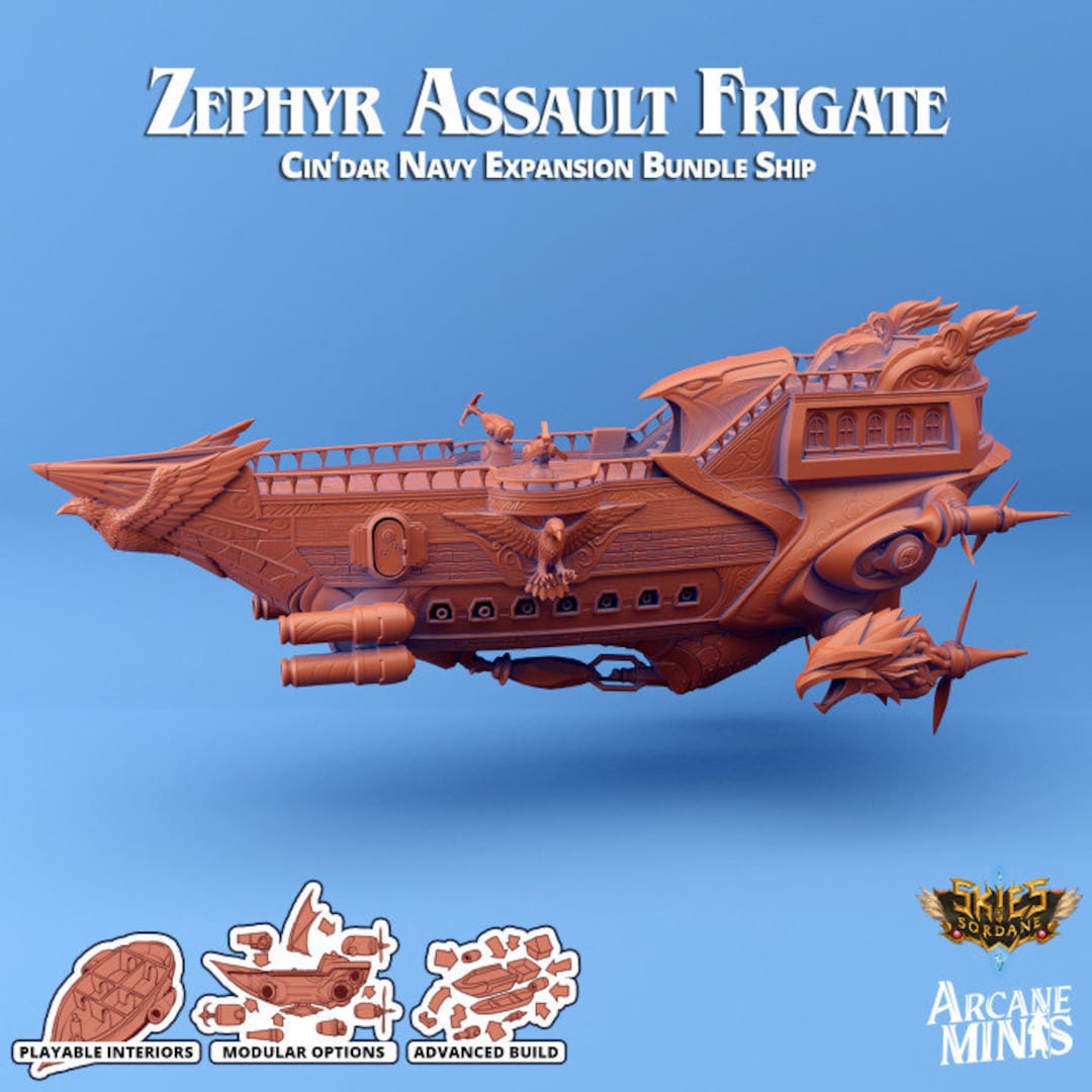 Zephyr Assault Frigate Airship Skies of Sordane Dnd Pathfinder 32mm