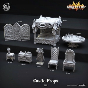 Castle Palace Props and Furniture Scatter Terrain Pieces | DnD | Pathfinder | CastnPlay | 28mm and 32mm Fantasy Tabletop RPG Minis