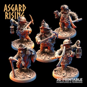 Set of 5x Dwarf Miners | Perfect for D&D, Pathfinder, 5E, and Other 28mm and 32mm Tabletop RPG Adventures