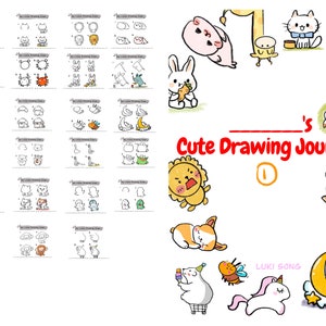 PRINTABLE My Cute Drawing Journey - Step-by-stey guide - Hand drawn Art - Cute Party Favor - Children Activity - Cute Animals