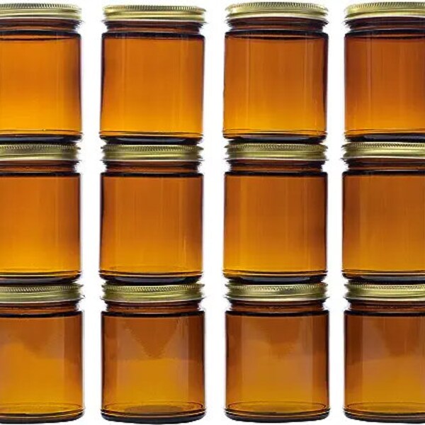 9 oz. Amber Straight-Sided Jars (12-PK), Candle Cosmetic, Spices, Empty Jars | Bulk Wholesale | Free Shipping